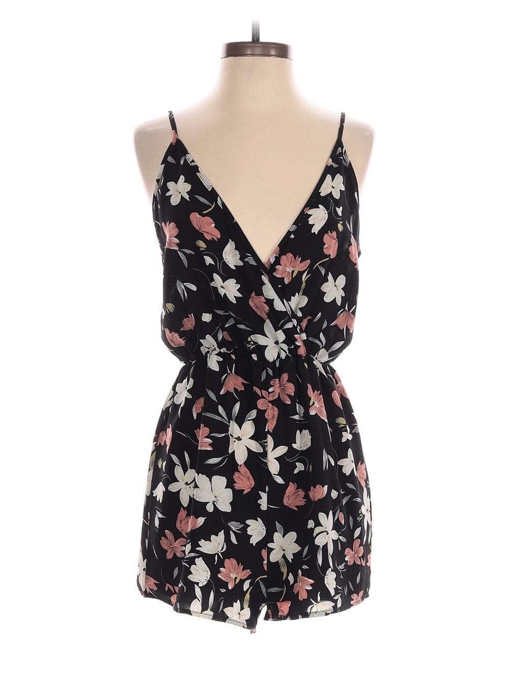 Ladies SheIn Black Floral V-Neck Romper Size Medium